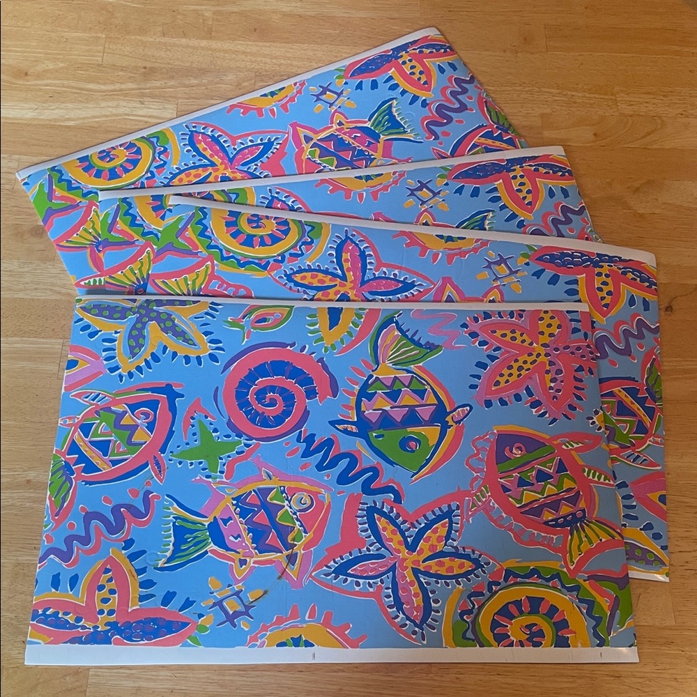 Vibrant Blue Fish Pattern PVC Vinyl Easy-care Placemat Set of Four